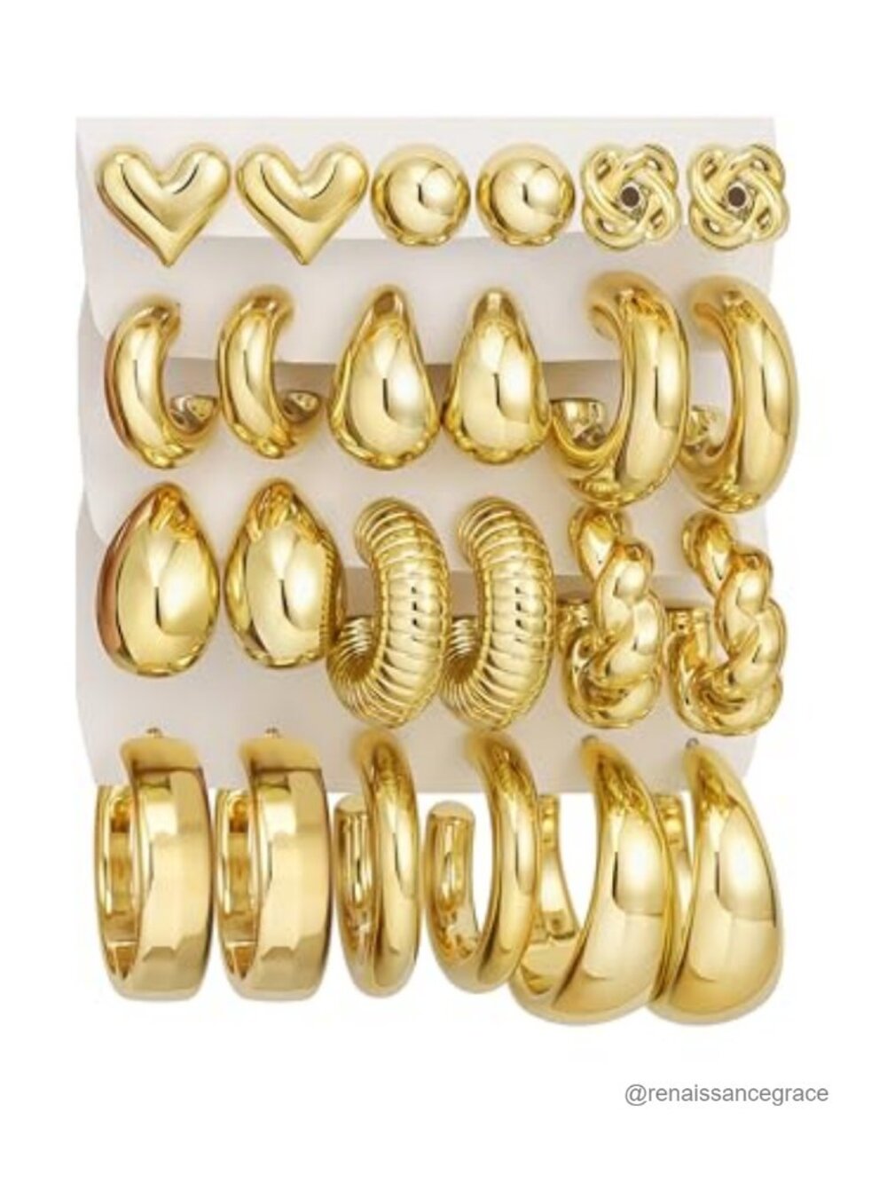 12 Pairs Chunky Silver Hoop Earrings for Women, Lightweight Non Tarnish